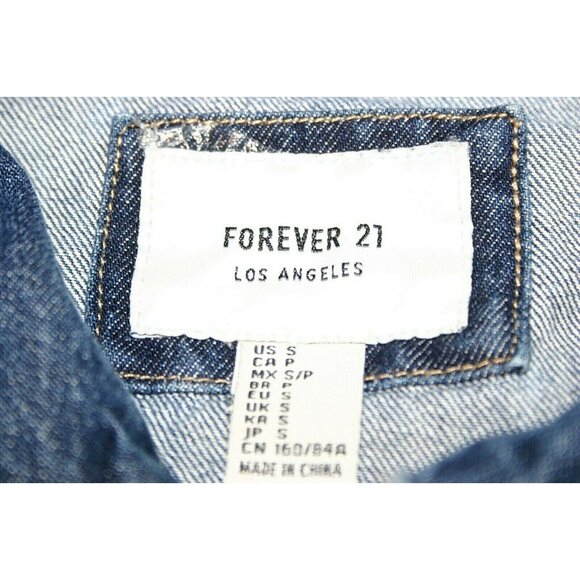 Forever 21 jean jacket womens small distressed denim blue button up - Picture 5 of 7